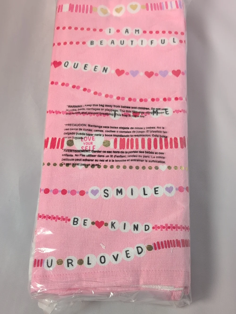 Isaac Mizrahi Set of 3 Pink & White Friendship Bracelet Valentine Kitchen Towels